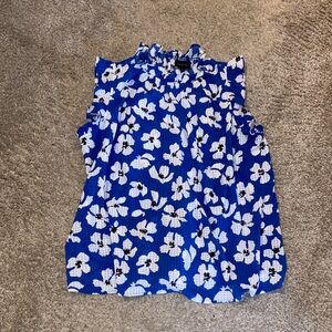 Floral Sleeveless Top - Blue and White